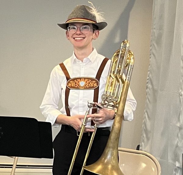 Portrait of Mar Fink, OompahME’s trombonist